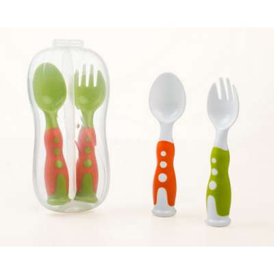 Baby Utensils Toddler Spoon and Fork Set - Bonus Travel Case - Travel Safe Toddler Training Spoons